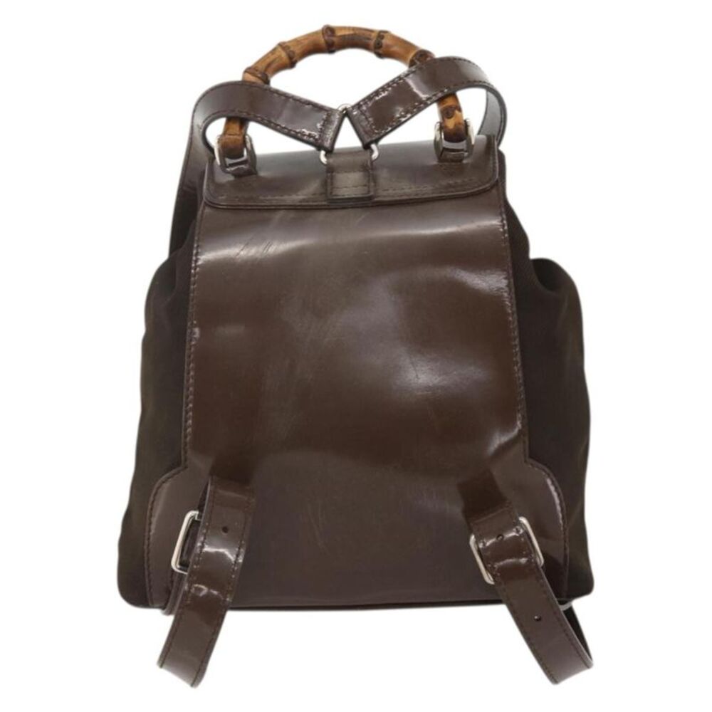 Gucci Vintage Bamboo Backpack Nylon And Patent Leather Brown Nylon Backpack Bag - Picture 2 of 16
